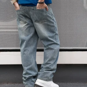Men'S Casual Straight Wash Jeans - Light Blue, Loose Fit, - Thumbnail Image 2
