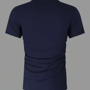 Men's Solid Color Crew Neck Short Sleeve Casual T-Shirt, Versatile For Summer Day Navy Blue - Thumbnail Image 5