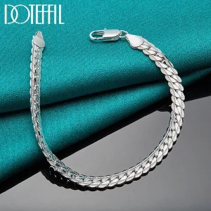 Sterling Silver 6mm Flat Side Chain Bracelet 18-20cm Adjustable Lobster Clasp - Thumbnail Image 6