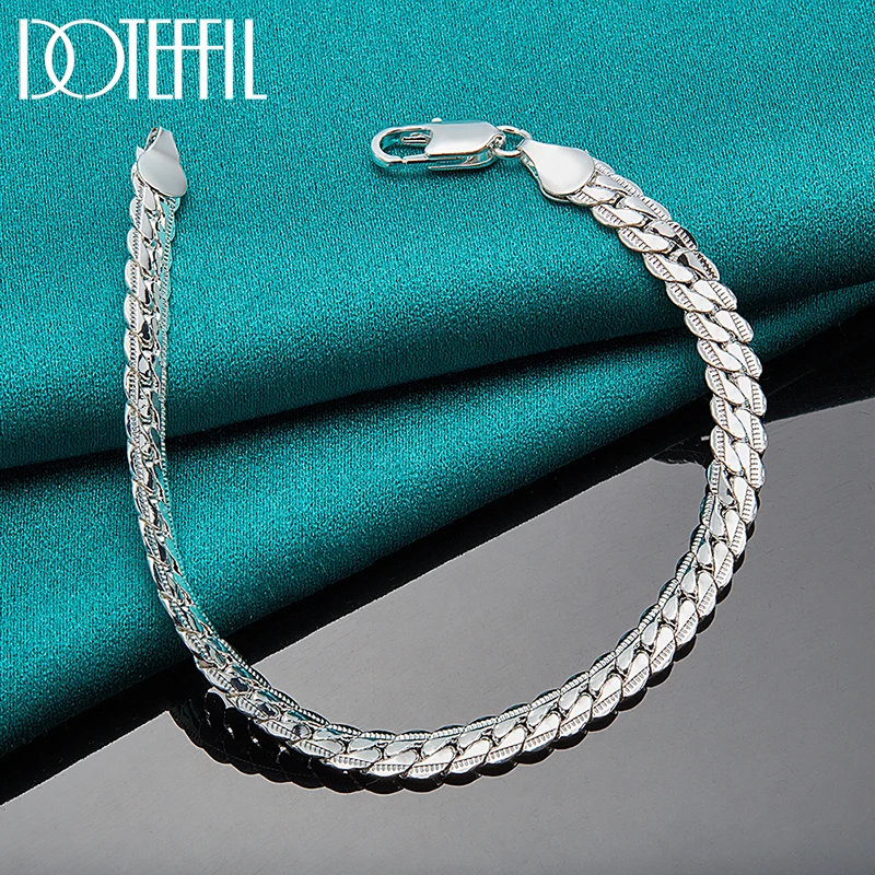 Sterling Silver 6mm Flat Side Chain Bracelet 18-20cm Adjustable Lobster Clasp - Image 6