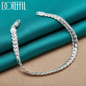 Sterling Silver 6mm Flat Side Chain Bracelet 18-20cm Adjustable Lobster Clasp - Thumbnail Image 3