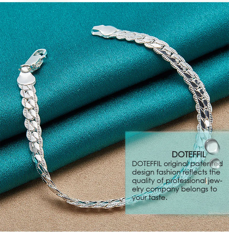 Sterling Silver 6mm Flat Side Chain Bracelet 18-20cm Adjustable Lobster Clasp - Image 7