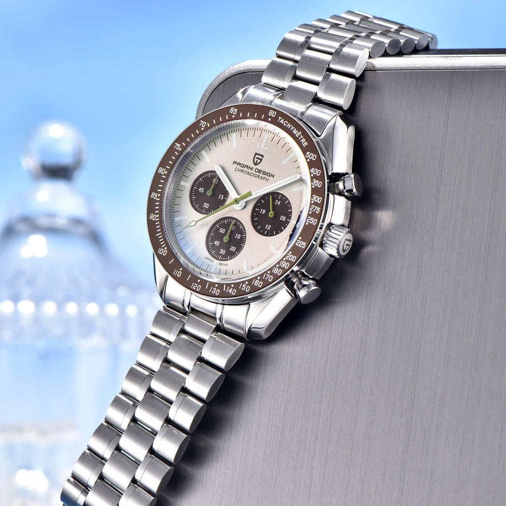 New Light Tan Retro Quartz Watch For Men Sports Chronograph - Image 6