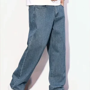 Men'S Straight Leg Denim Pants, Men'S Classic Design Jeans, Versatile for All Seasons - Thumbnail Image 4