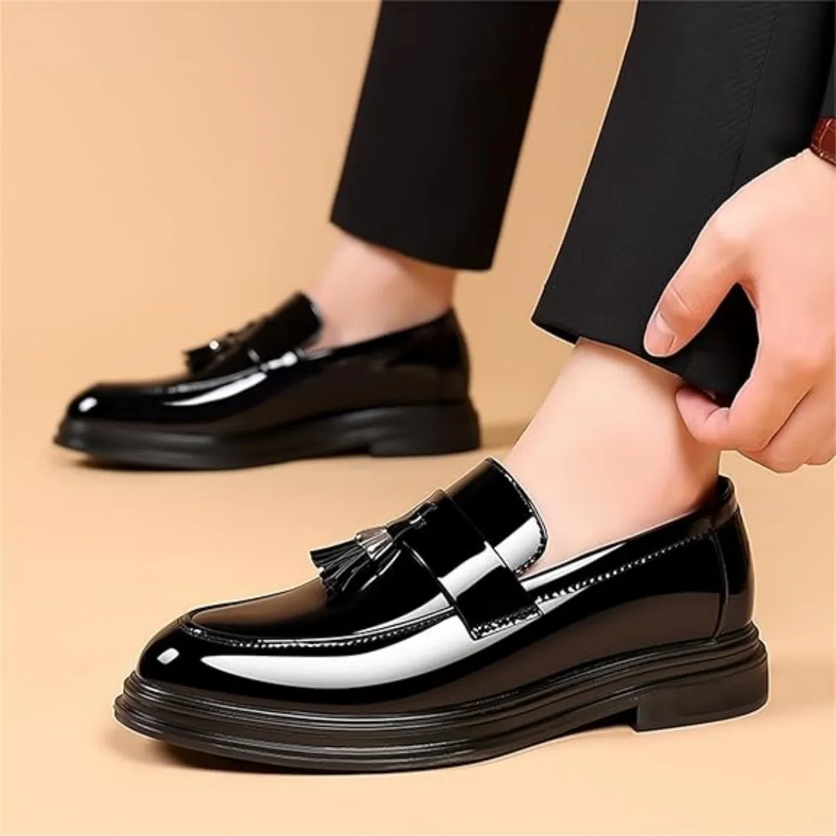 Men's Tassels High Gloss Patent Penny Loafers Fashion Formal Business Dress Shoes Shoe for Men - Image 3