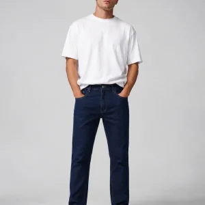 UP.THE Men Dark Blue Slim Fit Straight Leg Jeans, Classic Stretch Denim Pants, Casual Streetwear Trousers for Daily Work & Daily Outfits - Thumbnail Image 3
