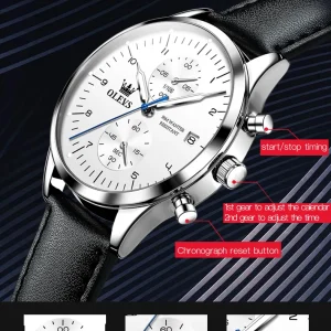 Original Men's Watches Luxury Top Brand Leather Strap Quartz Male WirstWatch Waterproof Date Business Quartz Watch for Man - Thumbnail Image 6