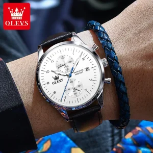 Original Men's Watches Luxury Top Brand Leather Strap Quartz Male WirstWatch Waterproof Date Business Quartz Watch for Man - Thumbnail Image 3