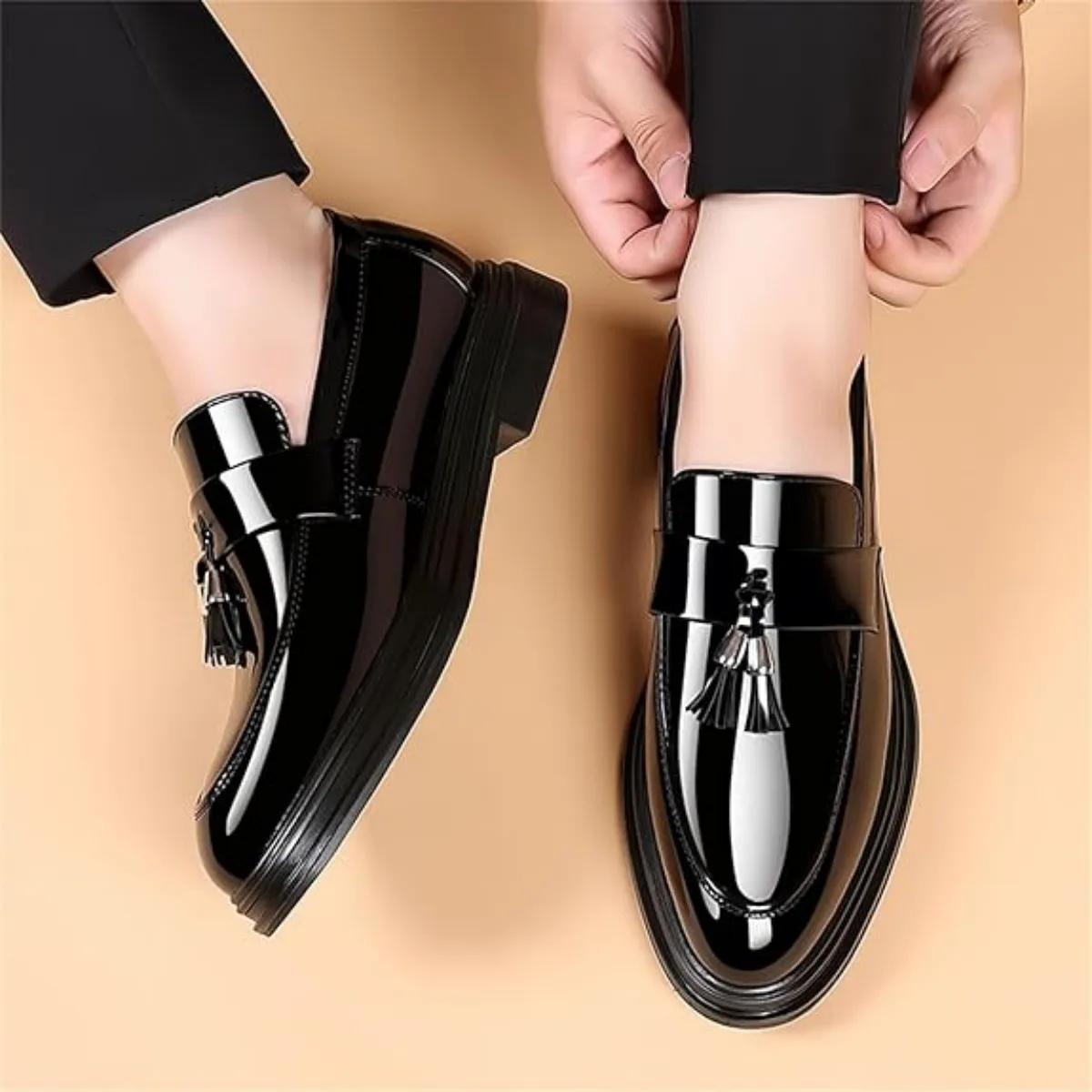 Men's Tassels High Gloss Patent Penny Loafers Fashion Formal Business Dress Shoes Shoe for Men - Image 4