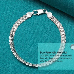Sterling Silver 6mm Flat Side Chain Bracelet 18-20cm Adjustable Lobster Clasp