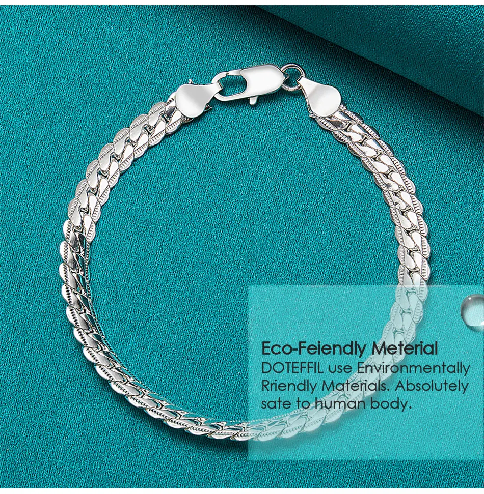 Sterling Silver 6mm Flat Side Chain Bracelet 18-20cm Adjustable Lobster Clasp - Image 1