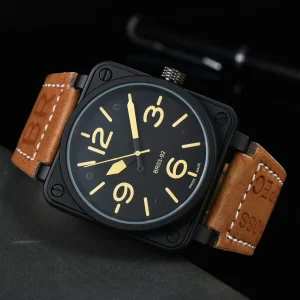 Men Automatic Mechanical Watch Bell Brown Leather Black Ross Rubber 46mm Large Dial Men for Watches - Thumbnail Image 3