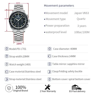 Men's Watches Luxury Chronograph Quartz Watch For Men  100M Waterproof Wristwatch 2026 - Thumbnail Image 6
