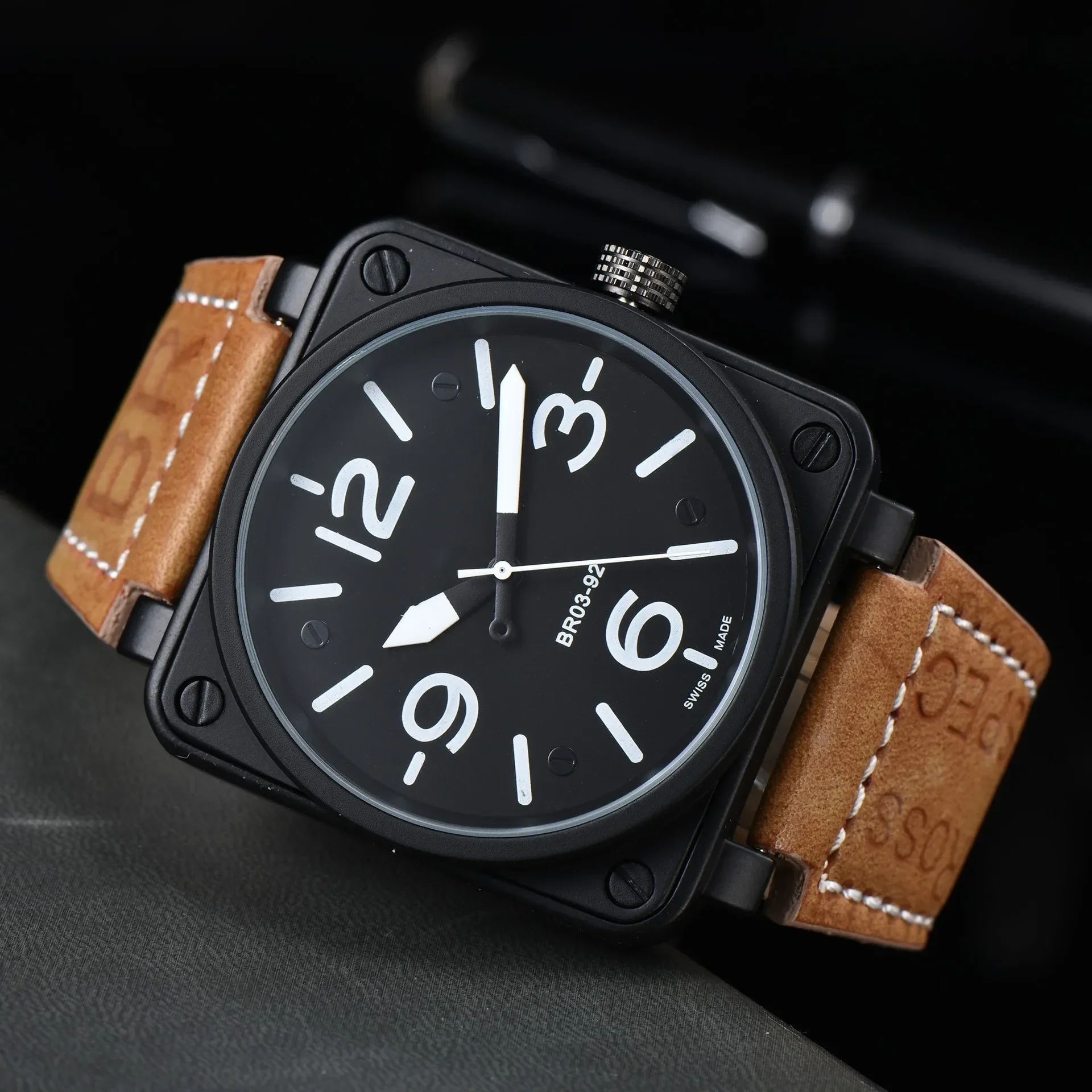 Men Automatic Mechanical Watch Bell Brown Leather Black Ross Rubber 46mm Large Dial Men for Watches - Image 4