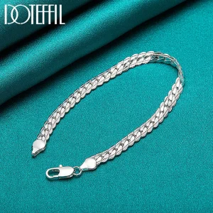Sterling Silver 6mm Flat Side Chain Bracelet 18-20cm Adjustable Lobster Clasp - Thumbnail Image 4
