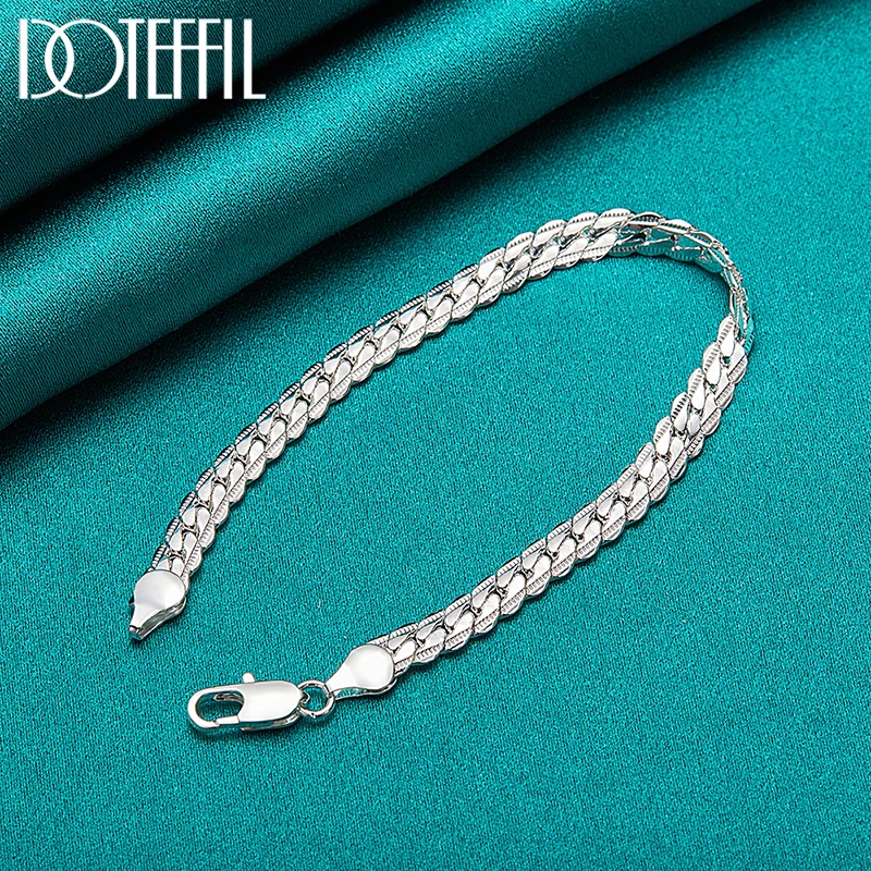 Sterling Silver 6mm Flat Side Chain Bracelet 18-20cm Adjustable Lobster Clasp - Image 4