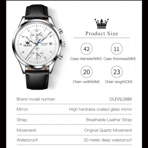 Original Men's Watches Luxury Top Brand Leather Strap Quartz Male WirstWatch Waterproof Date Business Quartz Watch for Man - Thumbnail Image 5