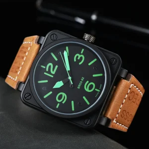 Men Automatic Mechanical Watch Bell Brown Leather Black Ross Rubber 46mm Large Dial Men for Watches - Thumbnail Image 7