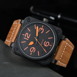 Men Automatic Mechanical Watch Bell Brown Leather Black Ross Rubber 46mm Large Dial Men for Watches - Thumbnail Image 6