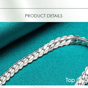 Sterling Silver 6mm Flat Side Chain Bracelet 18-20cm Adjustable Lobster Clasp - Thumbnail Image 8