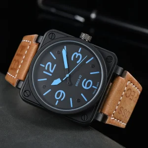 Men Automatic Mechanical Watch Bell Brown Leather Black Ross Rubber 46mm Large Dial Men for Watches