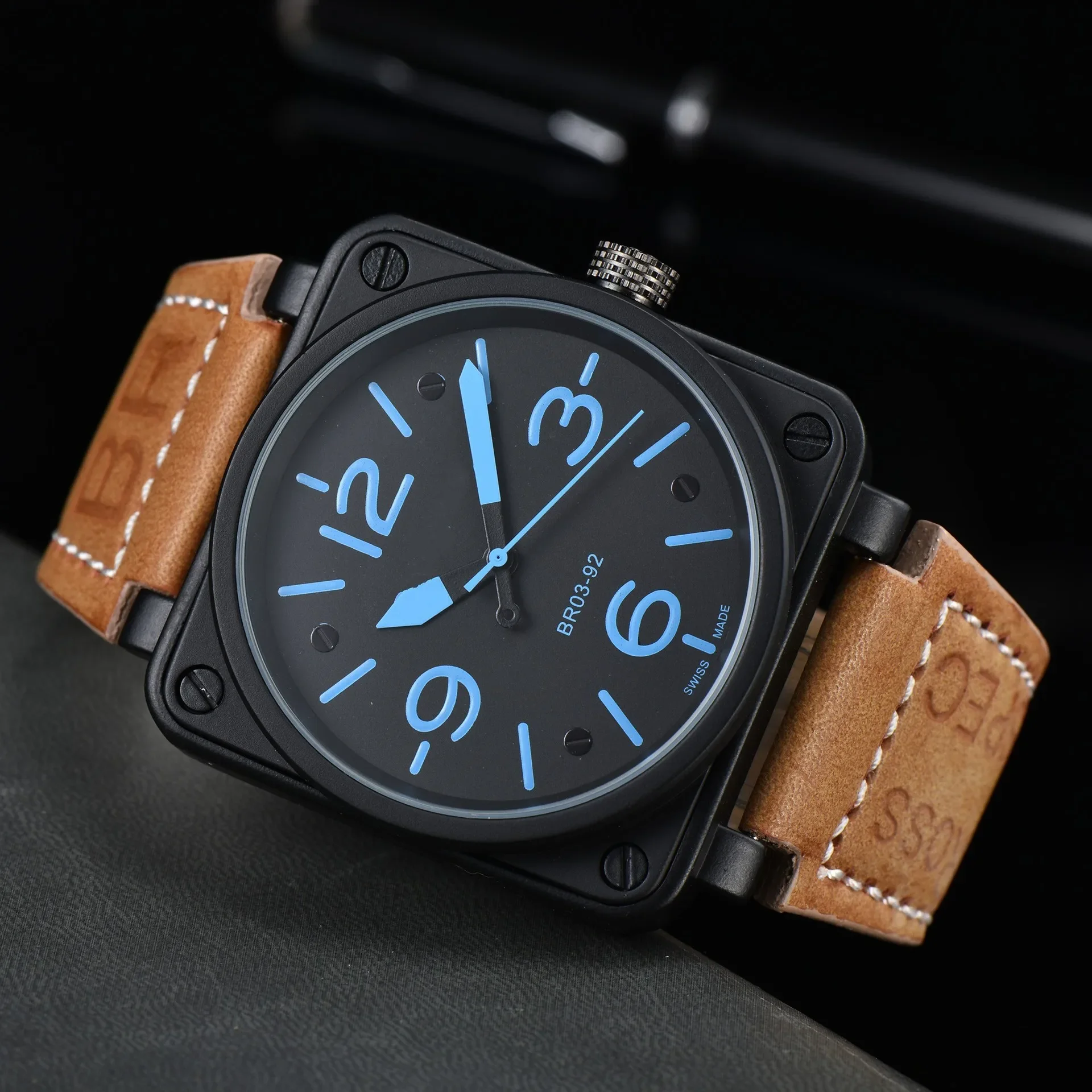 Men Automatic Mechanical Watch Bell Brown Leather Black Ross Rubber 46mm Large Dial Men for Watches - Image 1