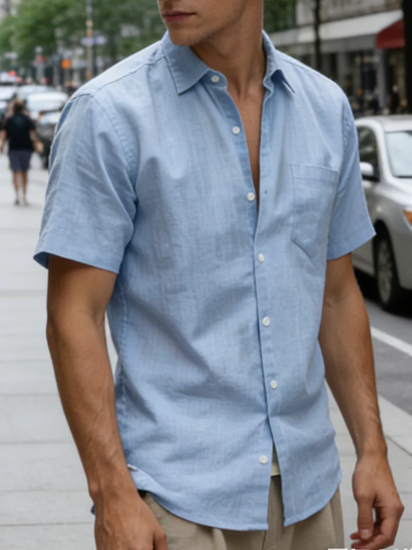 Men Slim Fit White Linen Shirt - Image 8
