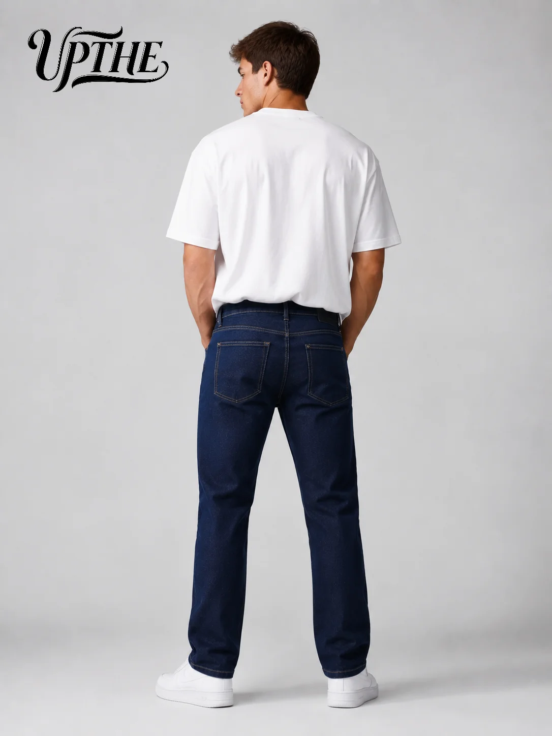 UP.THE Men Dark Blue Slim Fit Straight Leg Jeans, Classic Stretch Denim Pants, Casual Streetwear Trousers for Daily Work & Daily Outfits - Image 4
