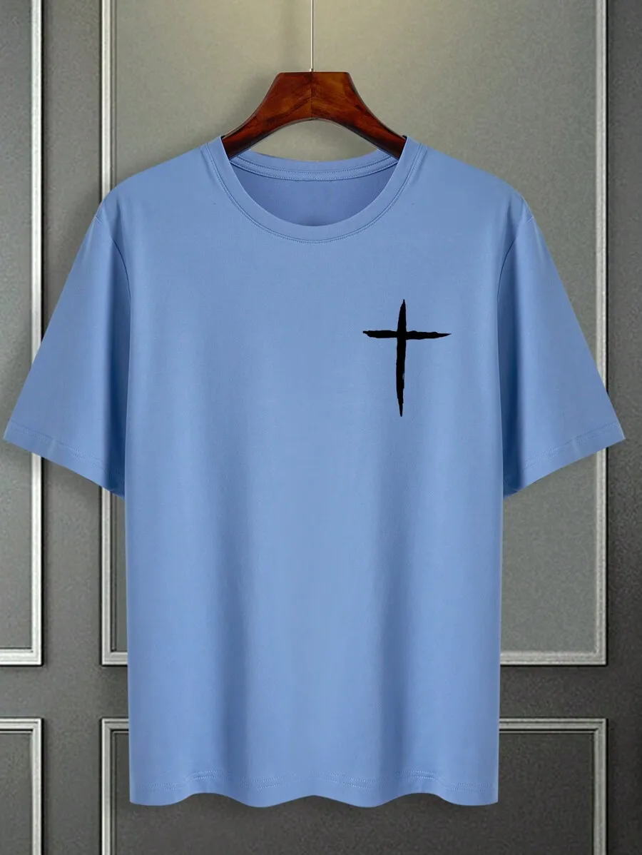 Men Plus Cross Print Tee, Cross T-Shirt, - Image 6