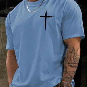 Men Plus Cross Print Tee, Cross T-Shirt,