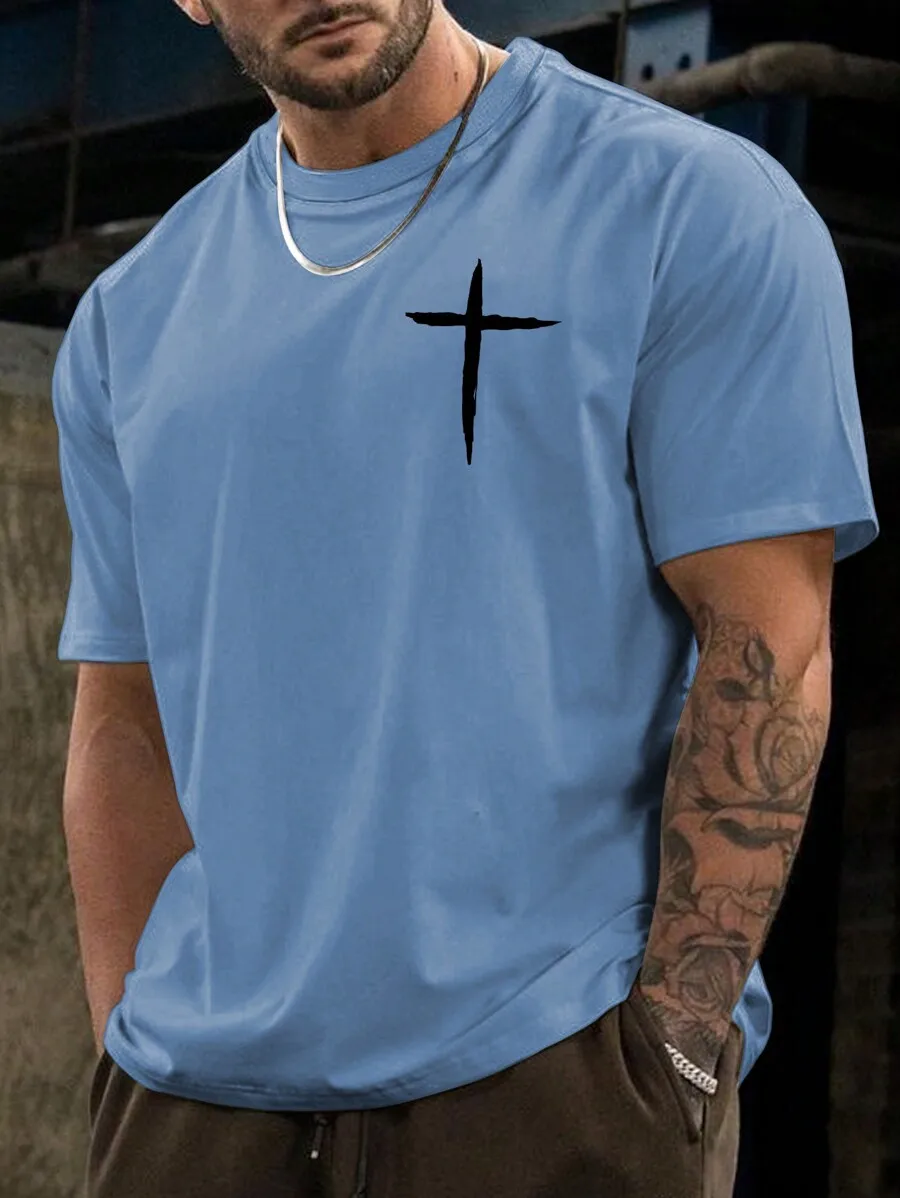 Men Plus Cross Print Tee, Cross T-Shirt, - Image 1