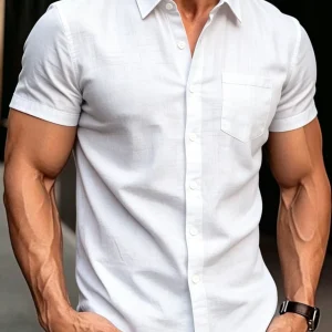 Men Slim Fit White Linen Shirt