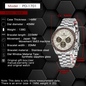 New Light Tan Retro Quartz Watch For Men Sports Chronograph - Thumbnail Image 7