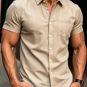 Men Slim Fit White Linen Shirt - Thumbnail Image 7