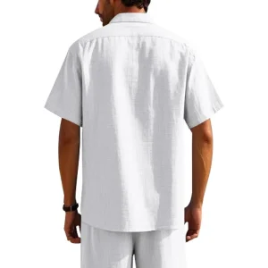 Men Slim Fit White Linen Shirt - Thumbnail Image 2
