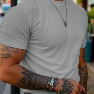 Men's Solid Color Crew Neck Short Sleeve Casual T-Shirt, Versatile For Summer Day Navy Blue - Thumbnail Image 4
