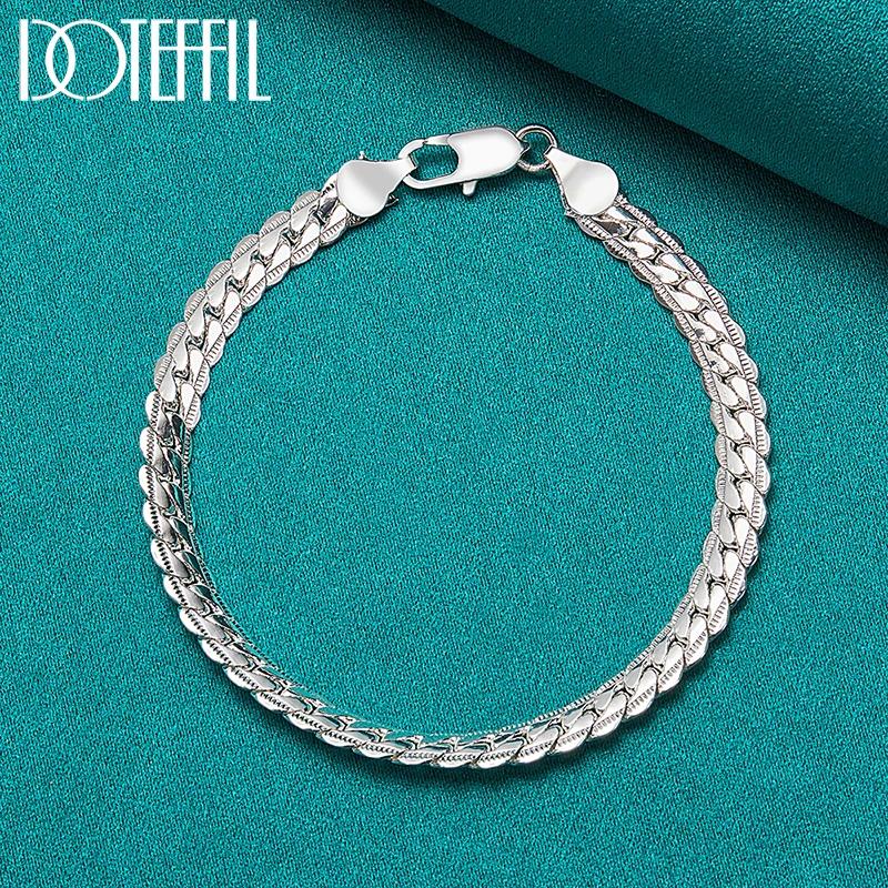 Sterling Silver 6mm Flat Side Chain Bracelet 18-20cm Adjustable Lobster Clasp - Image 2