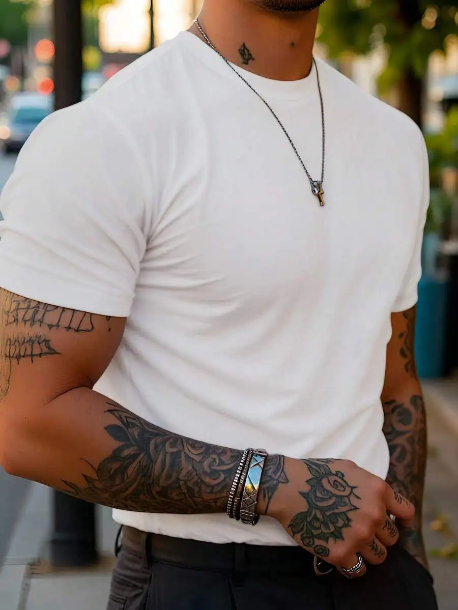 Men's Solid Color Crew Neck Short Sleeve Casual T-Shirt, Versatile For Summer Day Navy Blue - Image 8