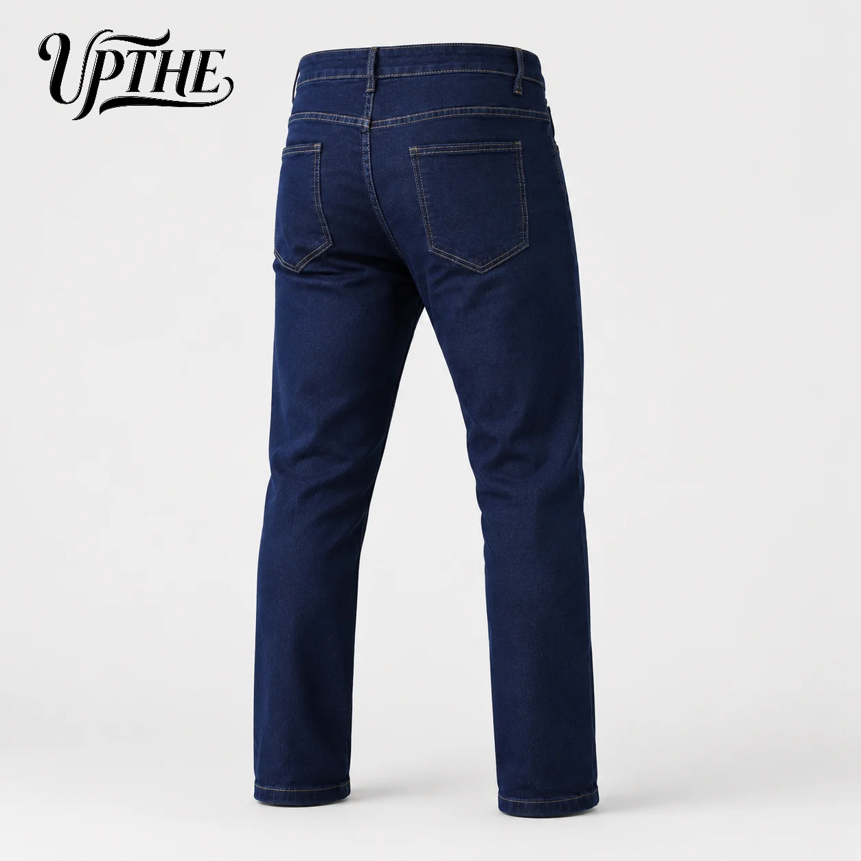 Men Dark Blue Slim Fit Straight Leg Jeans, Classic Stretch Denim Pants, - Image 3