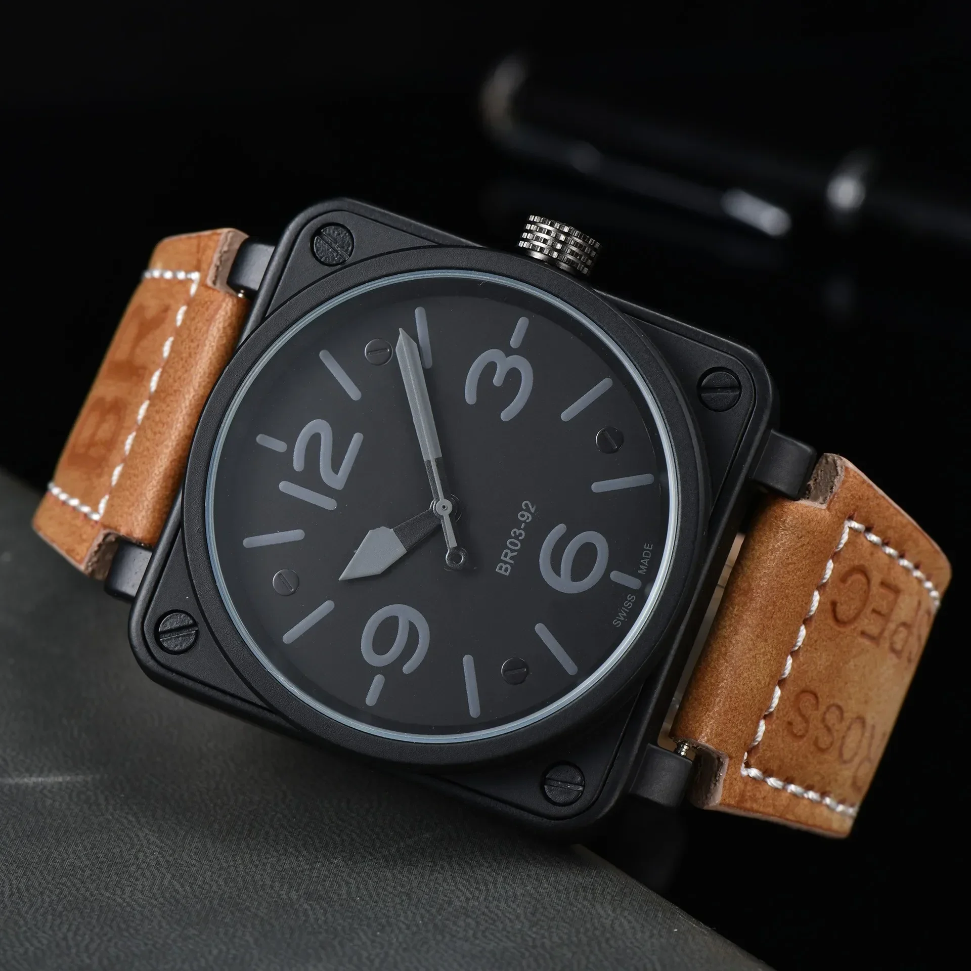 Men Automatic Mechanical Watch Bell Brown Leather Black Ross Rubber 46mm Large Dial Men for Watches - Image 2