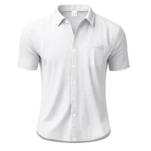 Men Slim Fit White Linen Shirt - Thumbnail Image 3