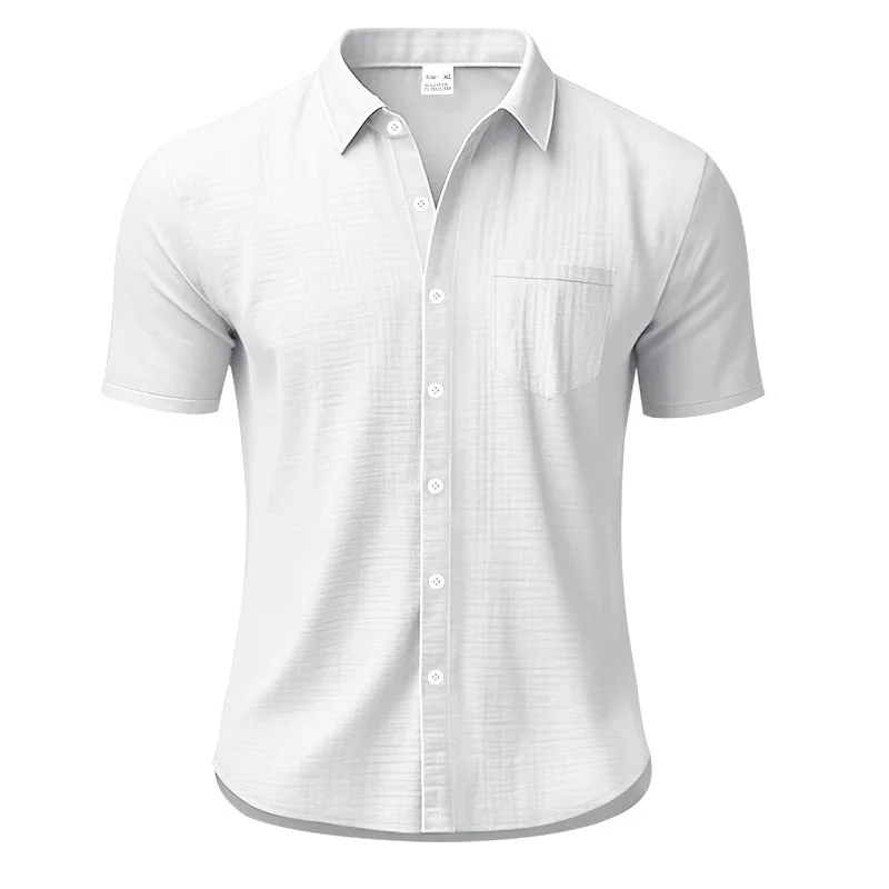 Men Slim Fit White Linen Shirt - Image 3