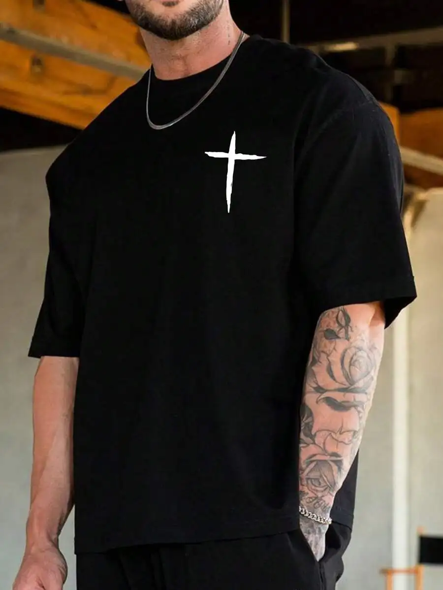 Men Plus Cross Print Tee, Cross T-Shirt, - Image 7