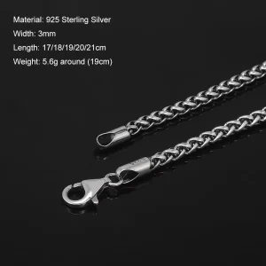 3mm 925 Sterling Silver Wheat Chain Bracelet - Thumbnail Image 2