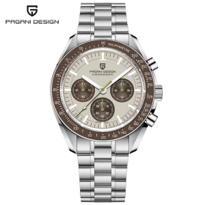 New Light Tan Retro Quartz Watch For Men Sports Chronograph - Thumbnail Image 2