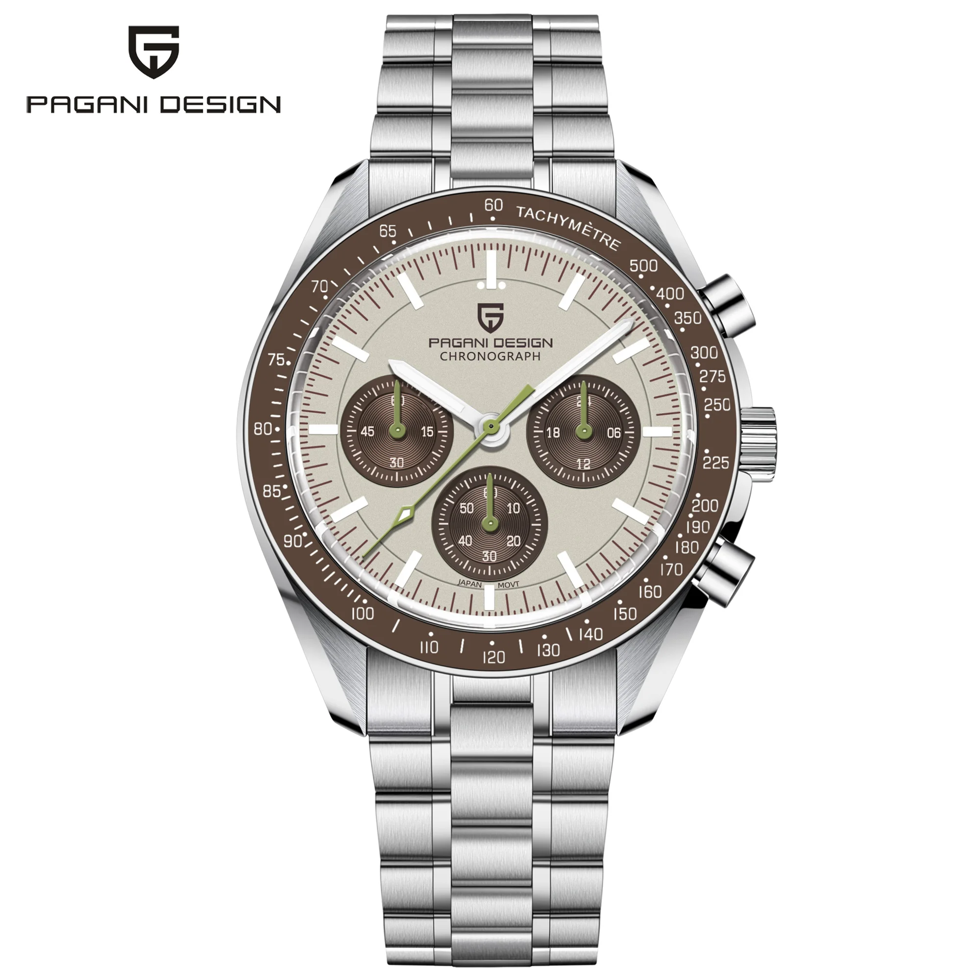 New Light Tan Retro Quartz Watch For Men Sports Chronograph - Image 2