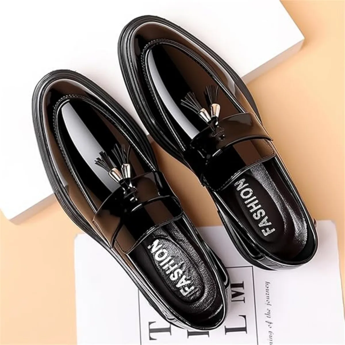 Men's Tassels High Gloss Patent Penny Loafers Fashion Formal Business Dress Shoes Shoe for Men - Image 6