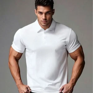 Men's Casual Breathable Plain Polo Shirt, - Thumbnail Image 7