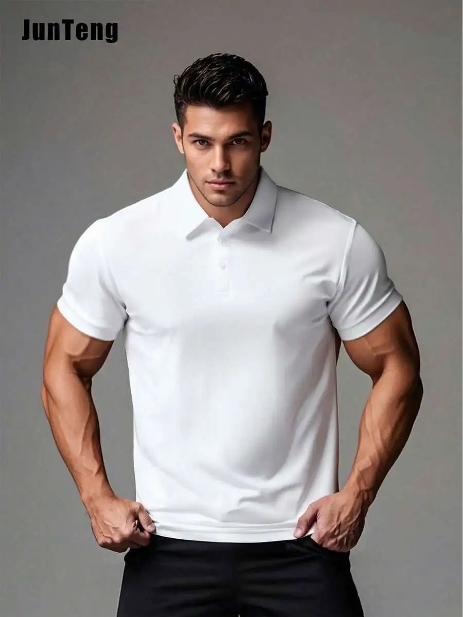 Men's Casual Breathable Plain Polo Shirt, - Image 7