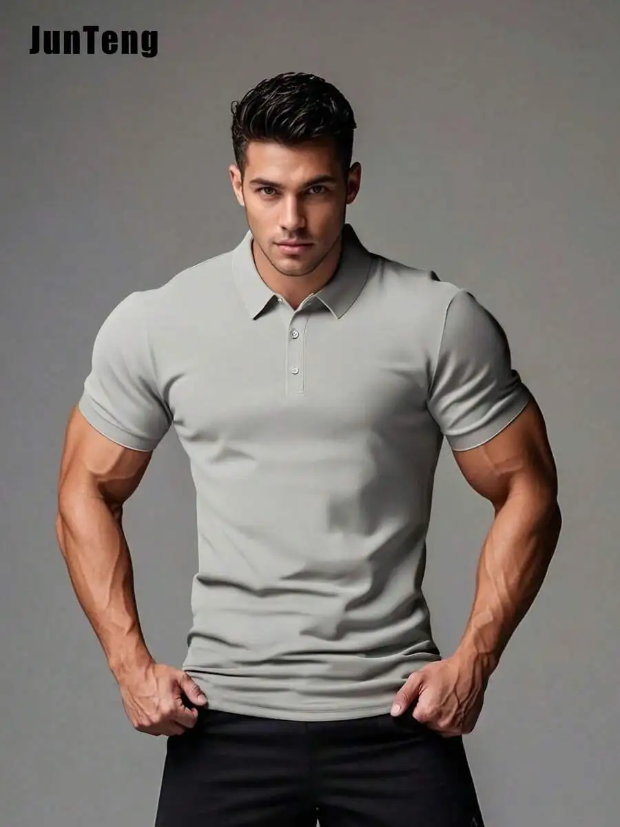 Men's Casual Breathable Plain Polo Shirt, - Image 2